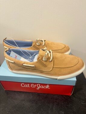 Cat & Jack Men's Tan Suede Deck Shoes with Cream Laces